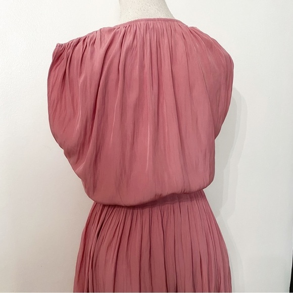 Aritzia WILFRED SHIMMER PINK TEXTURED SHORT SLEEVE V-NECK FLOWY MINI DRESS -  XS - Picture 6 of 10